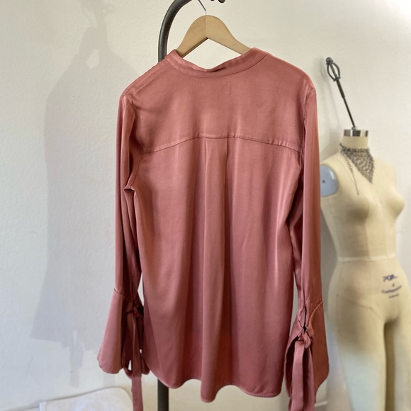 LOVER THE LABEL | Bell Tie Sleeve Button Down Satin Blouse - Picture 4 of 9